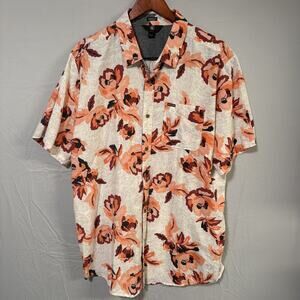 Volcom Shirt Mens XXL Floral Button Up Short Sleeve Cream Orange Classic Fit
